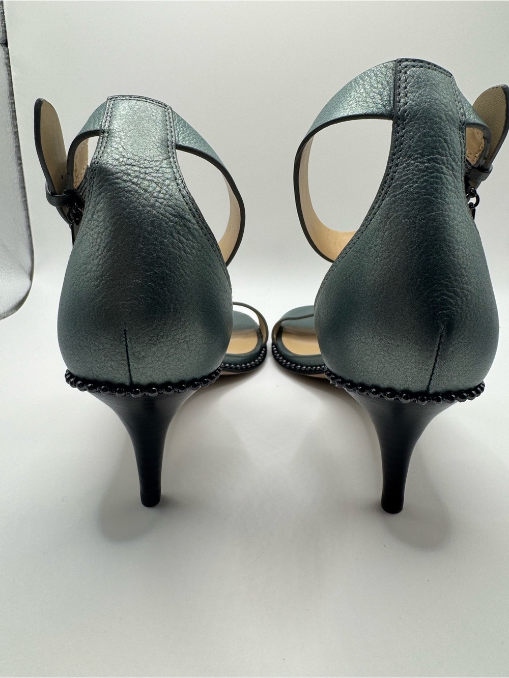 New Coach Maude Leather Ankle-Strap Sandal Heels Gun Metal Size 6 - Picture 6 of 9